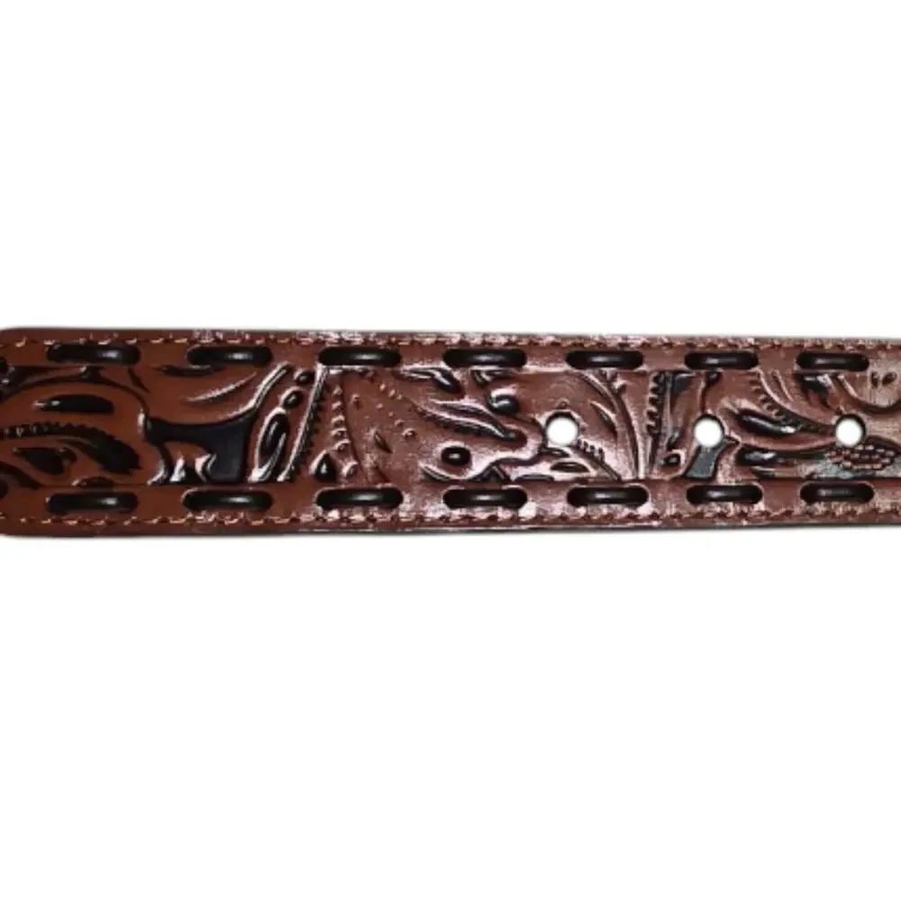 Patricia Nash Amelia Tan‎ Tooled Leather Whipstitch Western Belt Small NWT